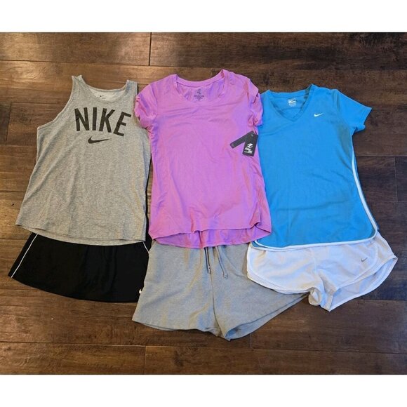 Womens Workout Gym Set Lot Shorts Skirt Tees Tank Nike Energy Zone Wild 6 Items - Picture 1 of 9